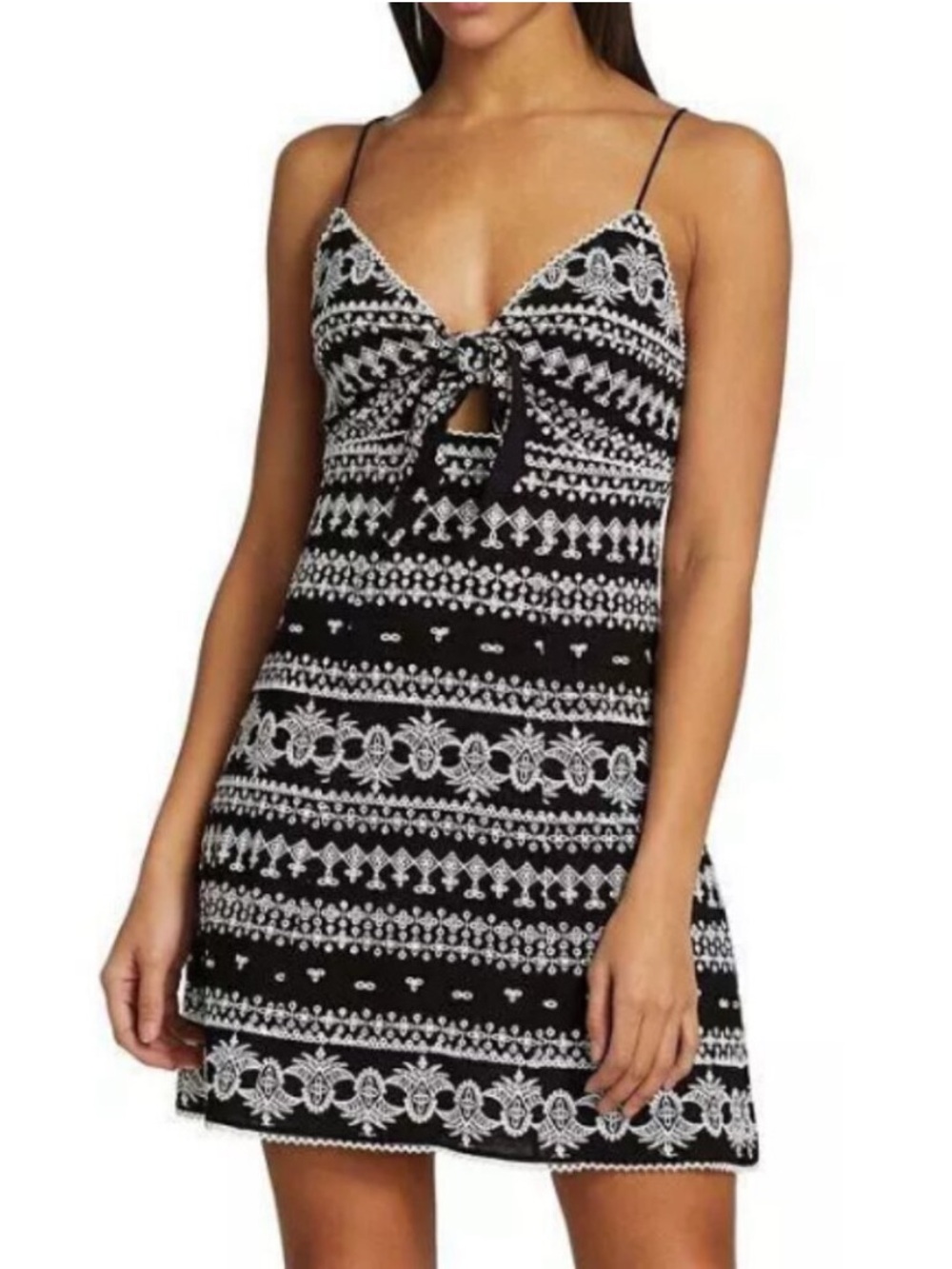 Alice + Olivia Row Black and White Printed Tie-Front Mini Dress